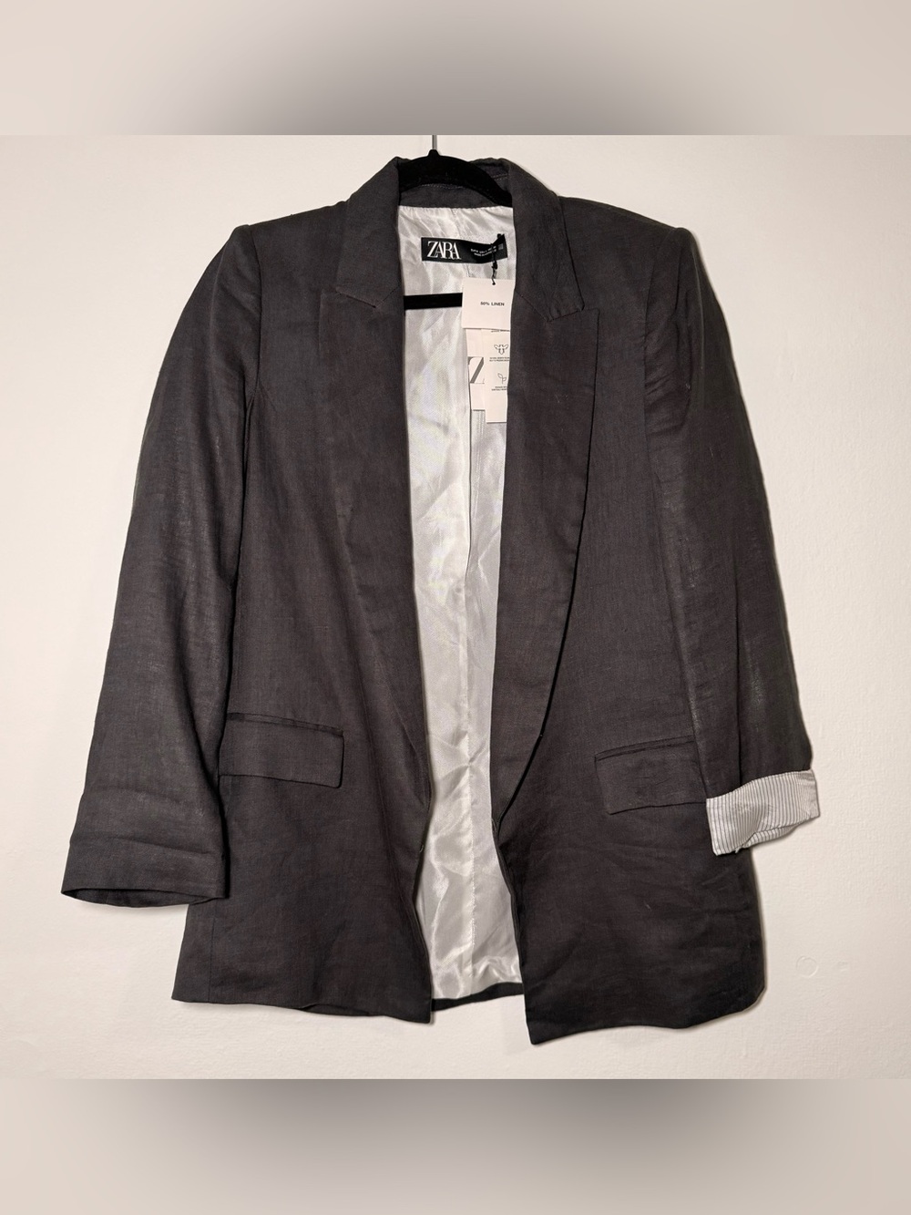 Zara Blazer Women’s Small grey Linen Blend One Button NWT Size small S